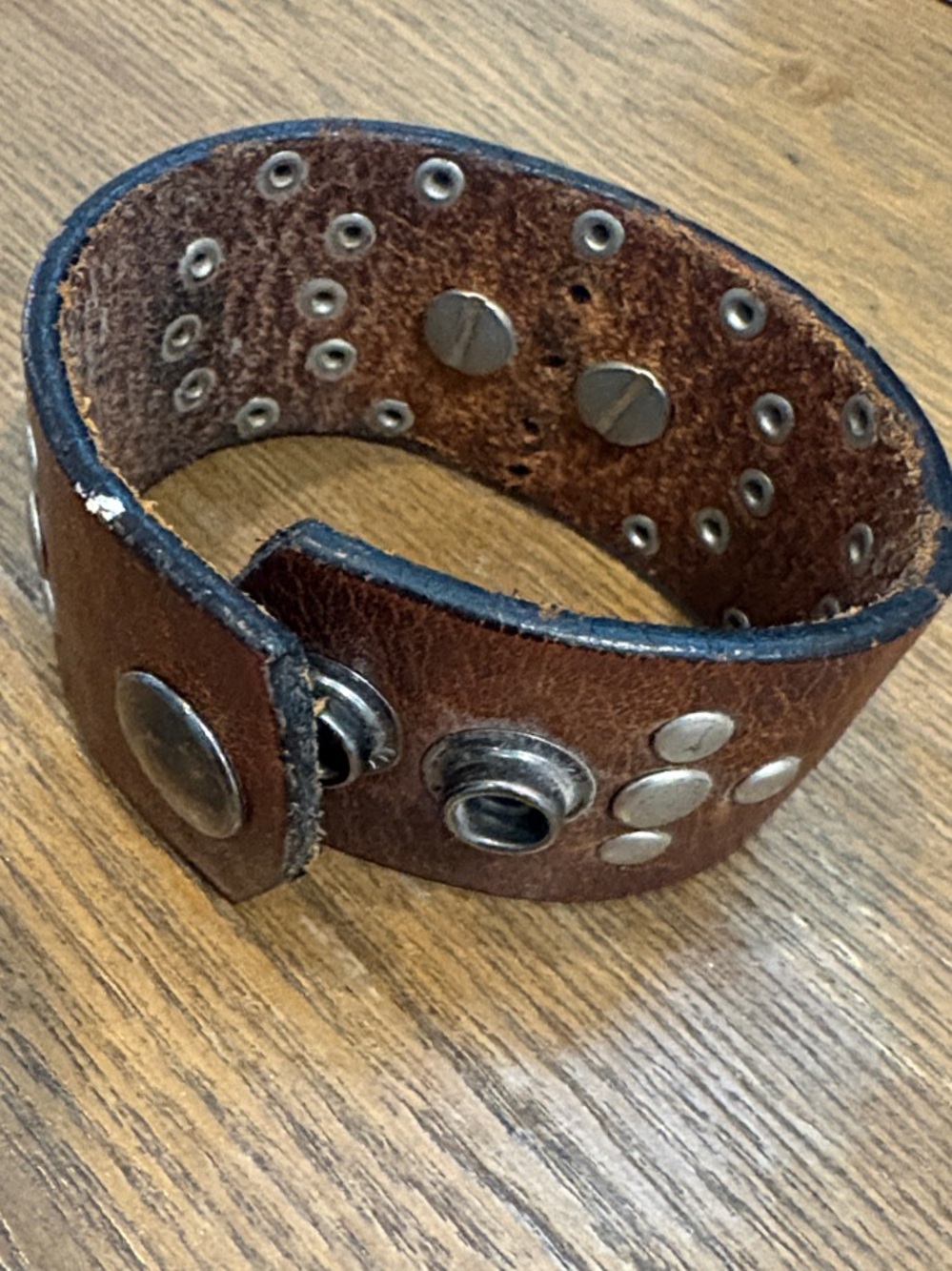 Men's Brown Leather Studded Cuff Bracelet with Cross Accent - Picture 3 of 4